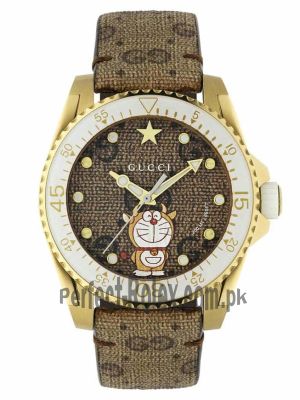 Gucci Dive Doraemon Brown Dial Brown Leather Strap Watch  Price in Pakistan