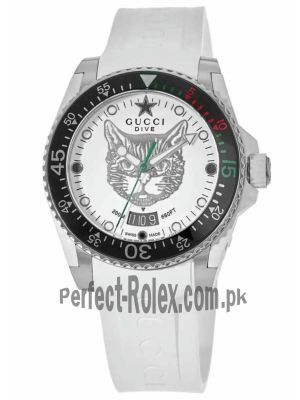 Gucci Dive Tiger White Dial White Rubber Strap Watch  Price in Pakistan