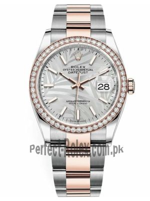 Newest Model-Rolex Datejust Silver Palm Motif Dial Diamond Watch  Price in Pakistan