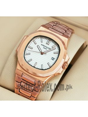 Patek Philippe Nautilus Rose Gold White Dial Stainless Steel Watch Price in Pakistan