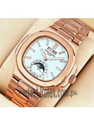 Patek Philippe Rose Gold Nautilus White Dial Watch Price in Pakistan