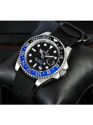 Rolex GMT-Master II  Blue and Black Ceramic Bezel Black Dial Black Nato Strap Watch Price in Pakistan