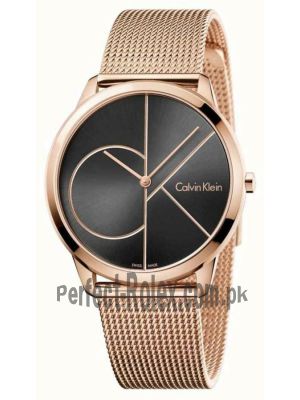 Calvin Klein Mens Minimal Rose Gold Toned Mesh  Bracelet Watch Price in Pakistan