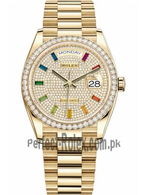 Rolex Day-Date Yellow Gold 128348RBR Pave Rainbow Diamond Dial Watch Price in Pakistan