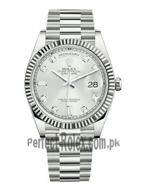 Rolex Day Date Silver Diamond Dial Watch Price in Pakistan