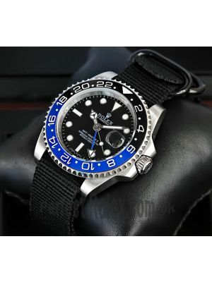 Rolex GMT-Master II  Blue and Black Ceramic Bezel Black Dial Black Nato Strap Watch Price in Pakistan